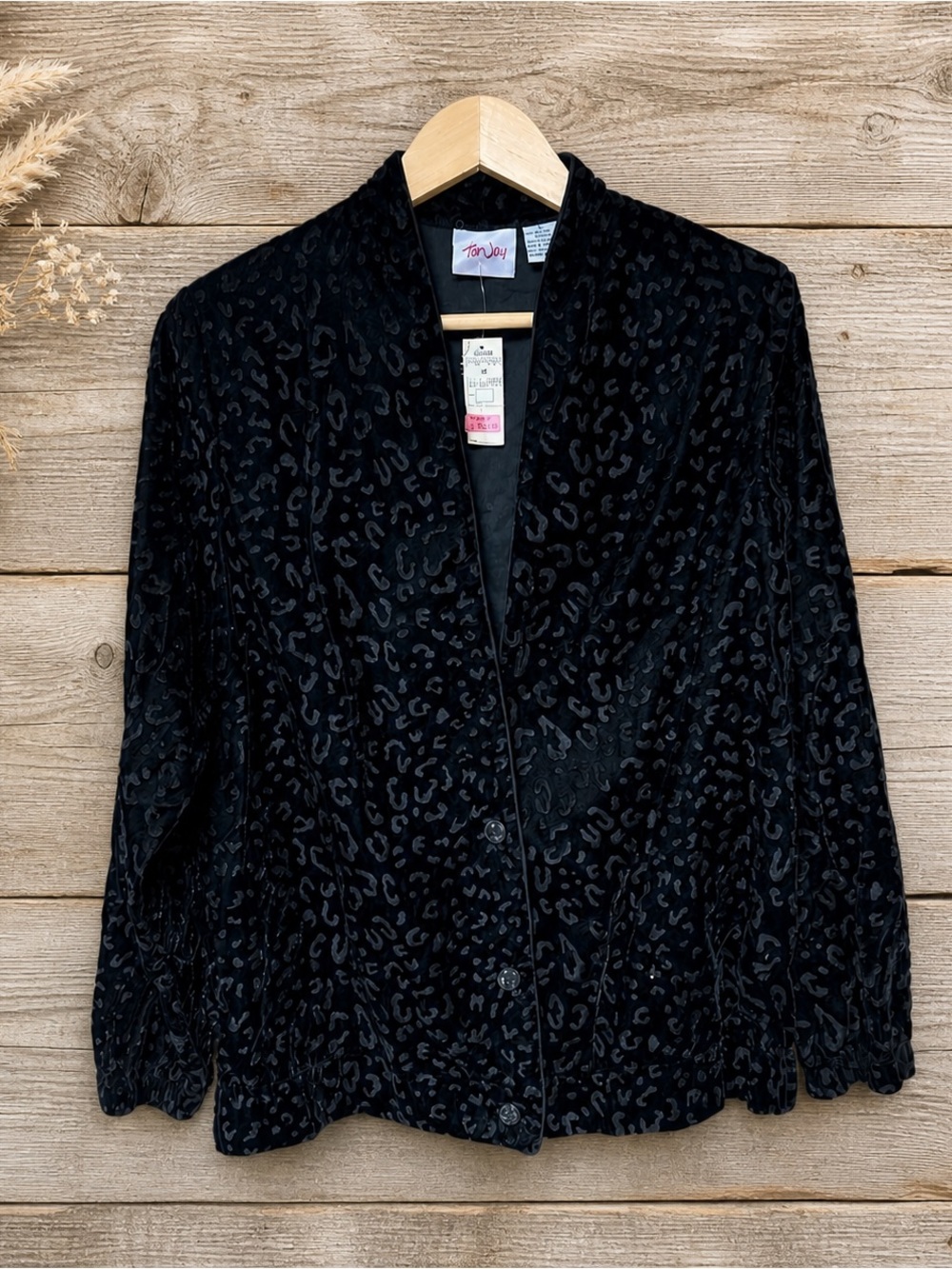 Vintage Deadstock Black Velvet‎ burnout Leopard Print Black Dark Academia Jacket